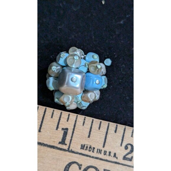 Vintage Clip-On Earrings W/ Blue & Cream Beads  Japan Retro Chic 1" - Picture 7 of 8